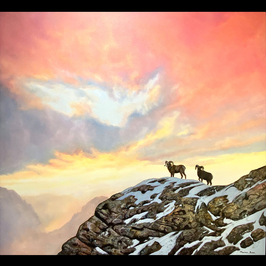 Bighorn Overlook original oil on canvas mountain landscape painting by artist Maxine Bone