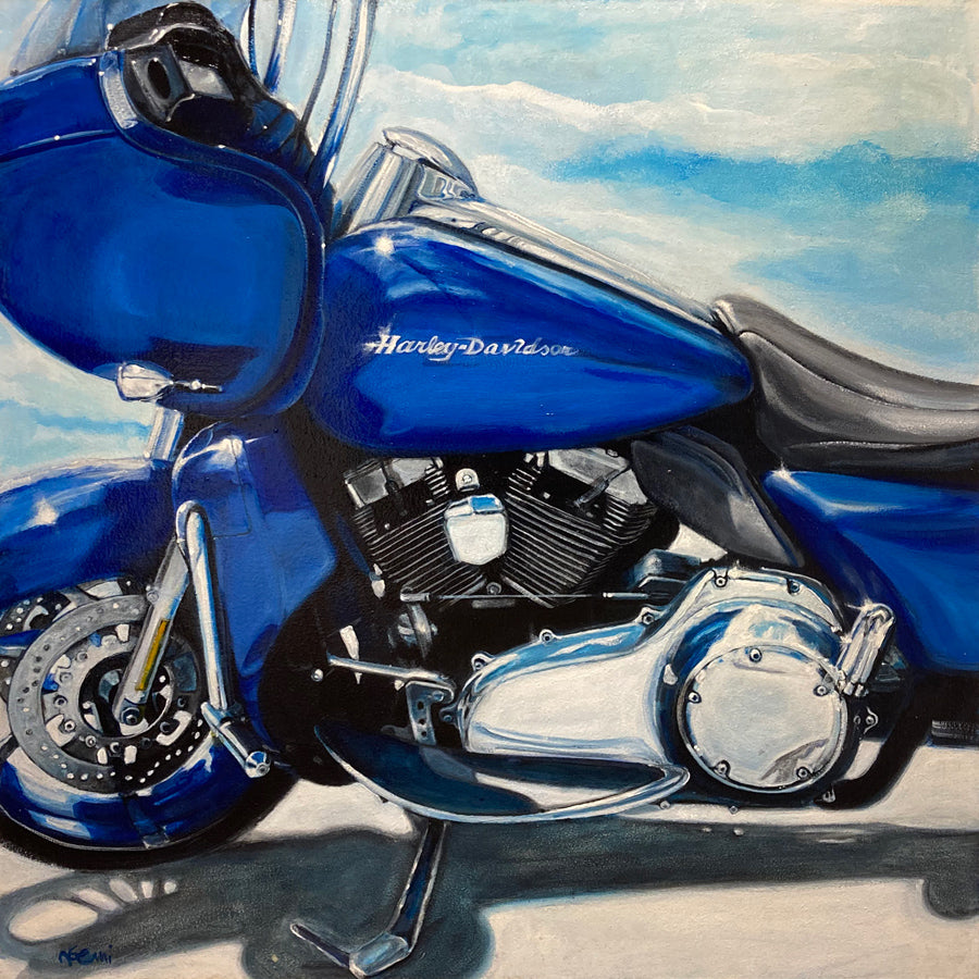 Blue Harley Davidson Oil Painting by artist Noemi Kosmowski Raitman Art Galleries