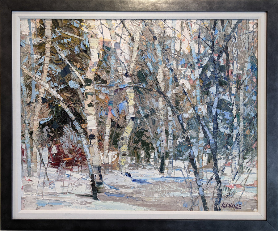 Decembers Dance original winter landscape painting by artist robert moore