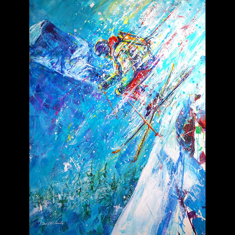 Enamored Day ski painting by Colorado artist David Gonzales in Vail art gallery