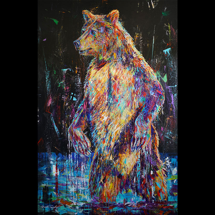 Entering Cold Waters original wildlife bear painting by Colorado based artist David V Gonzales