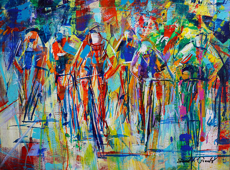 Heat is On original acrylic on canvas cycling painting by Colorado artist David Gonzales