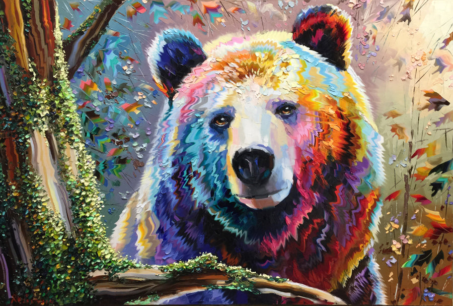 kind spirit original bear painting by artist michael rozenvain