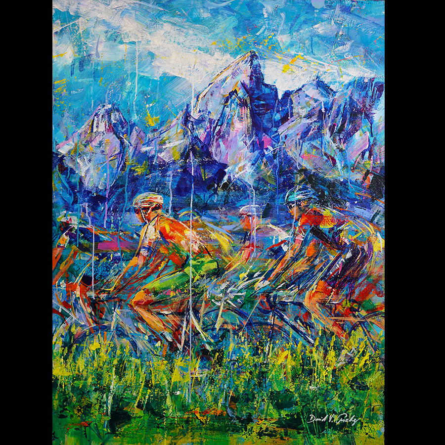 Majestic Ride original acrylic on panel cycling painting by Colorado artist David Gonzales