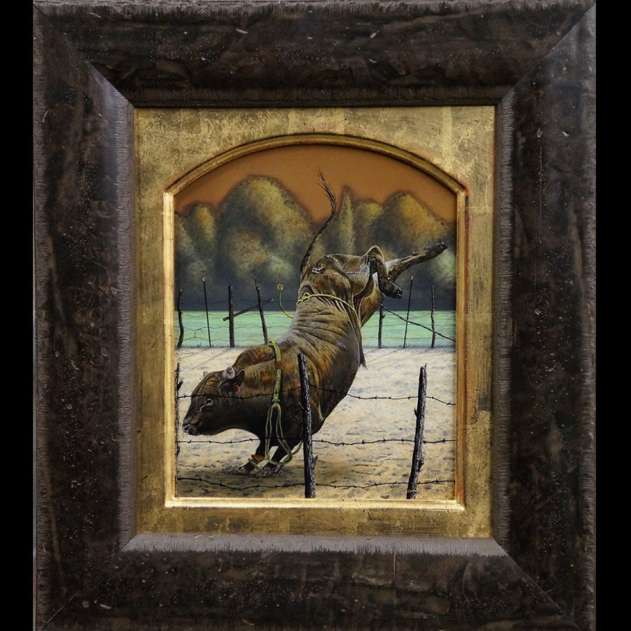 Mr. Bucker original ranch bull series patina on bronze artist Nathan Bennett art for sale