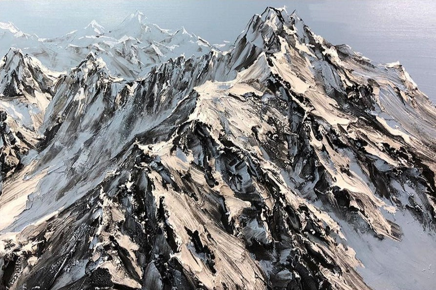 Staggering Cliffs original mountain landscape painting by artist Barak Rozenvain