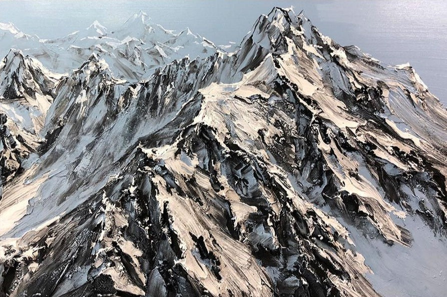 Staggering Cliffs original mountain landscape painting by artist Barak Rozenvain
